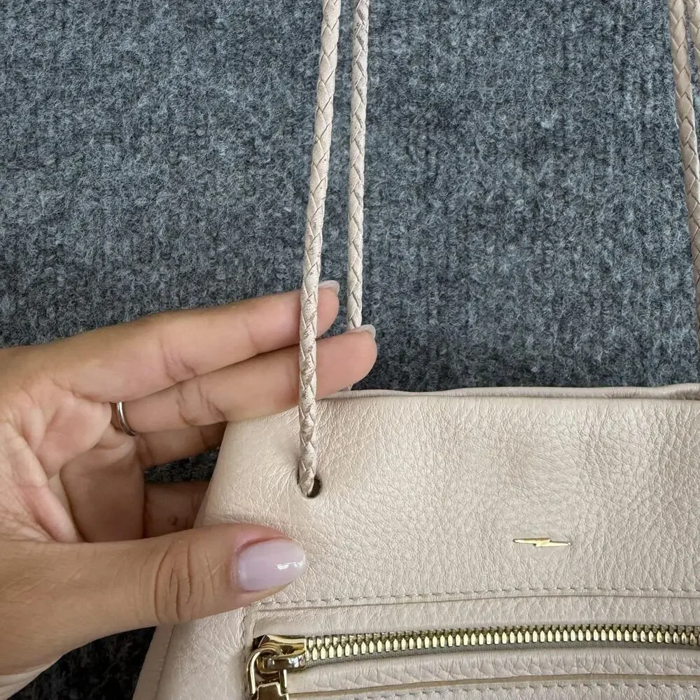 Shinola Leather Shoulder Tote Crossbody Bag Light Pink Braided Strap Minimalist